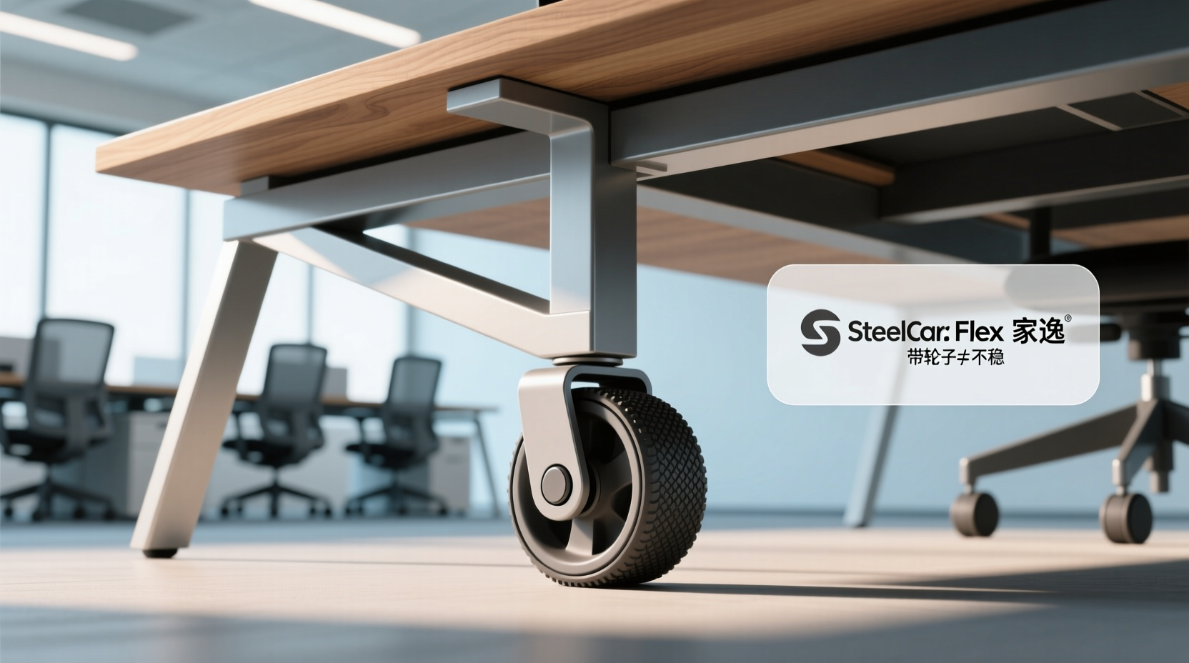 现代带轮办公桌细节展示