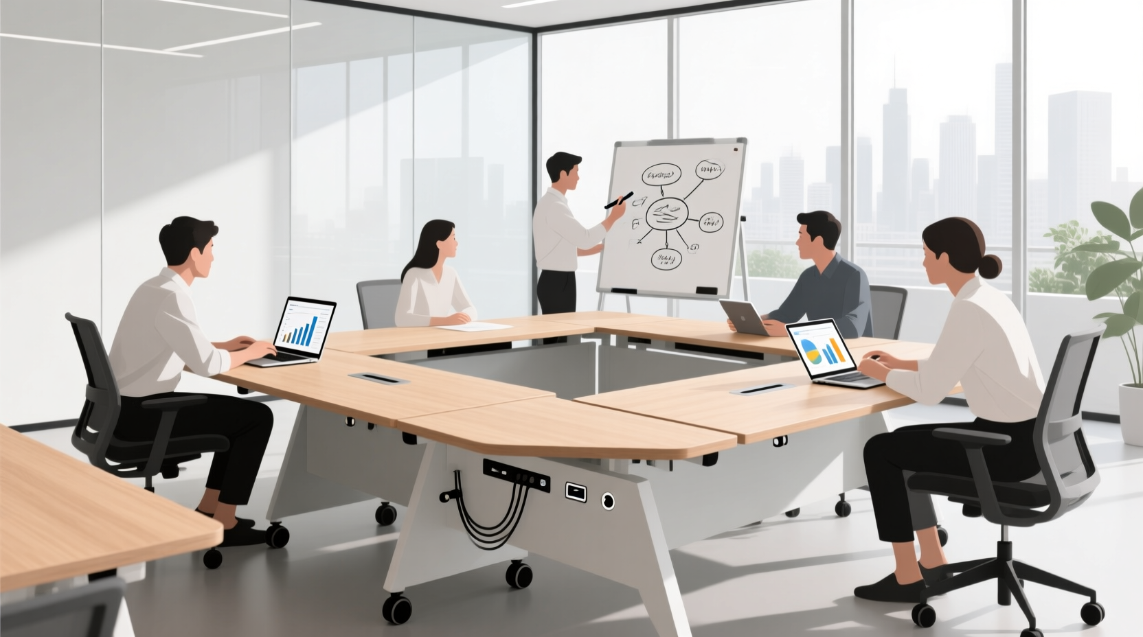 模块化会议桌拼接示意图